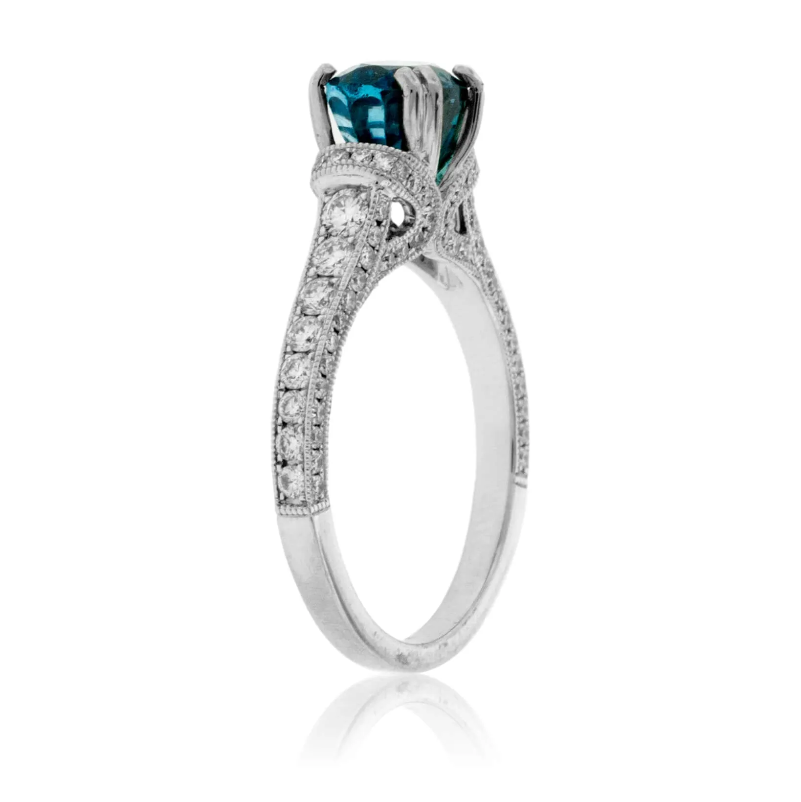 Oval Blue Zircon and Diamond Ring