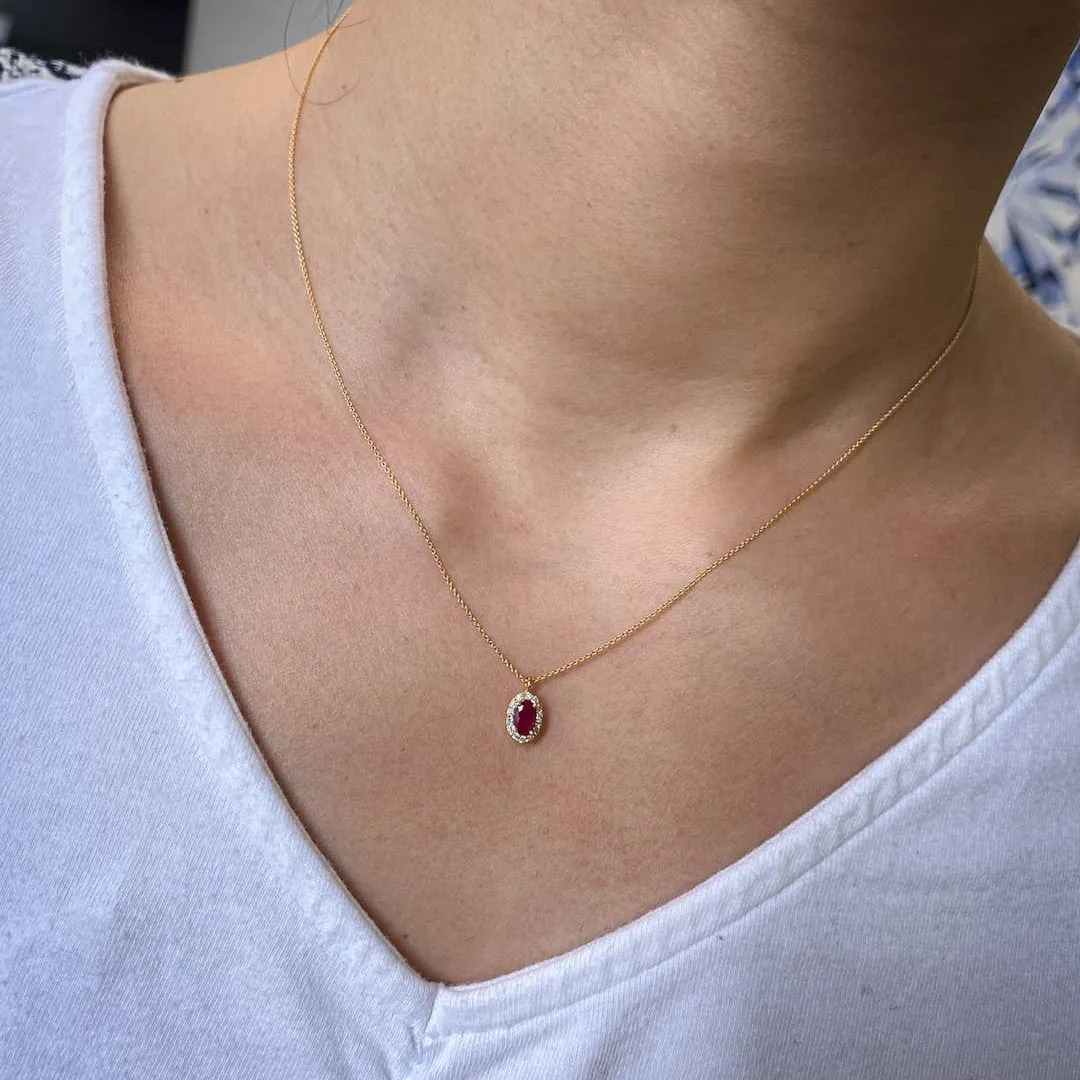 Oval Ruby Halo Necklace