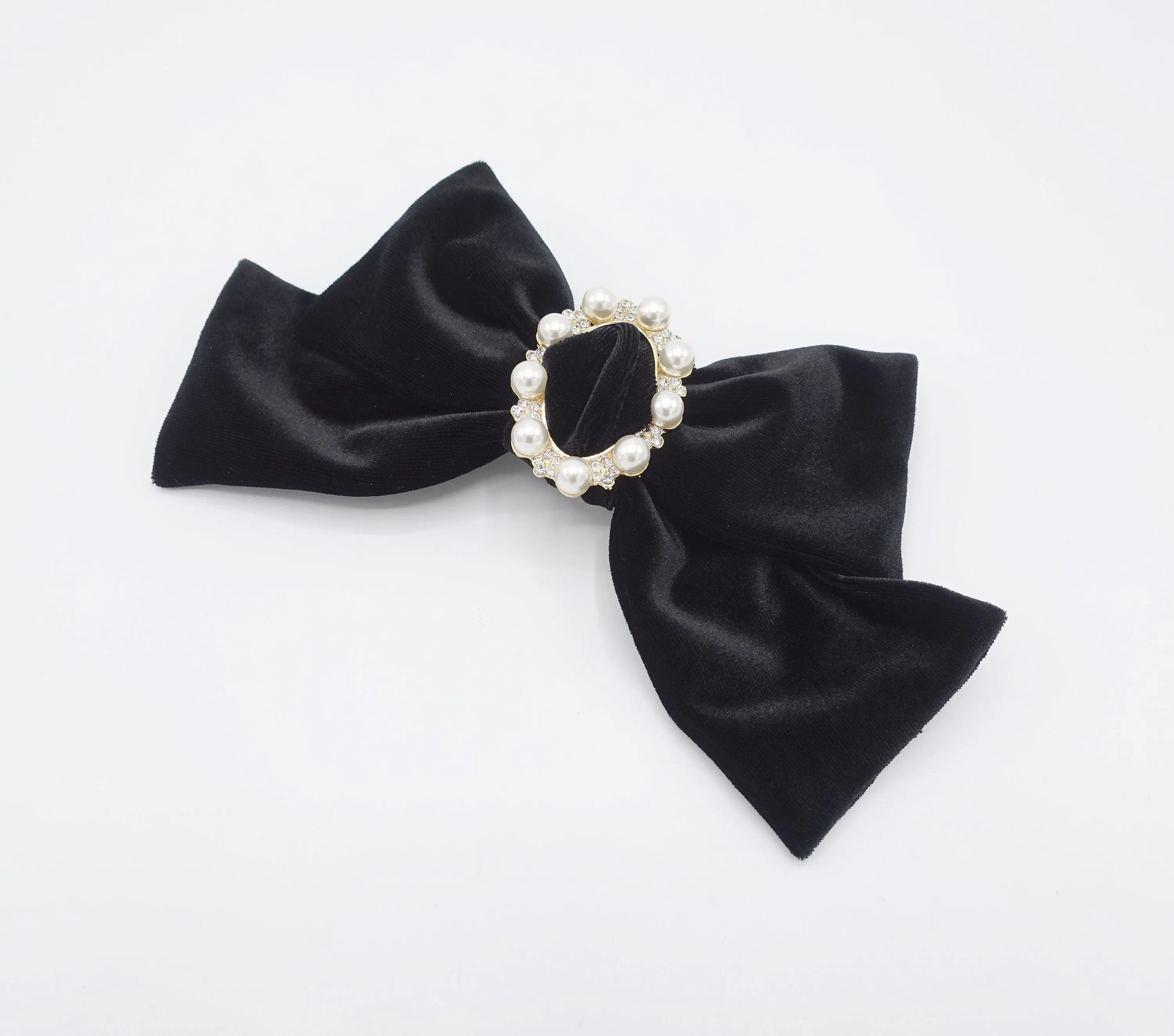 pearl embellished buckle velvet hair bow for women