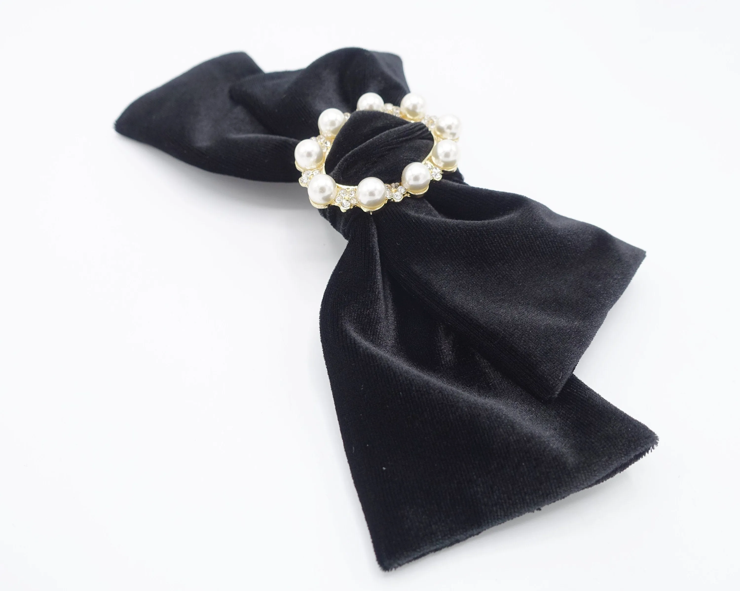 pearl embellished buckle velvet hair bow for women