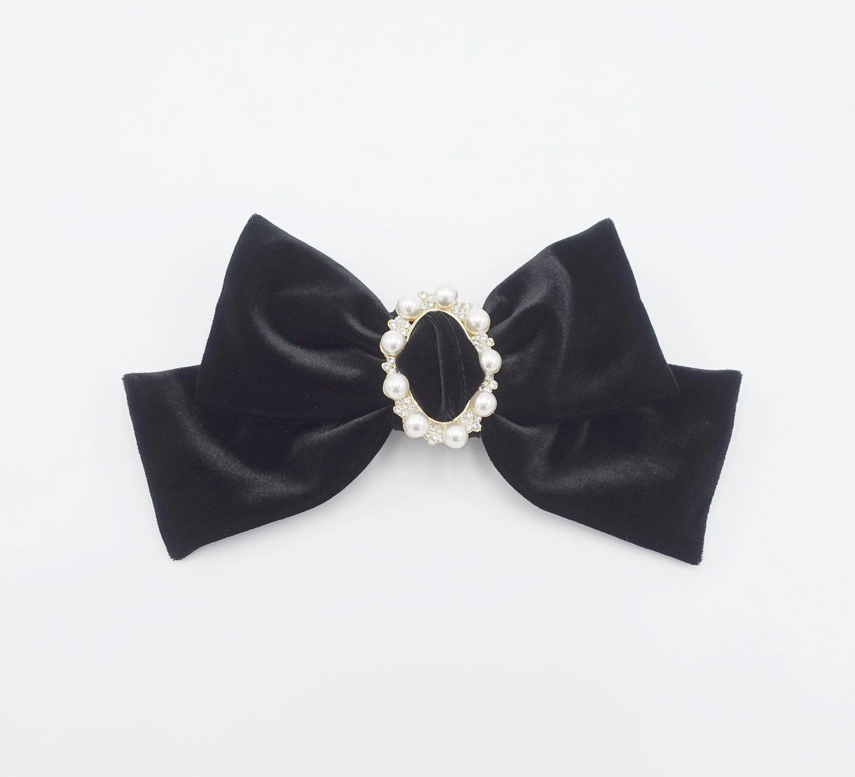 pearl embellished buckle velvet hair bow for women