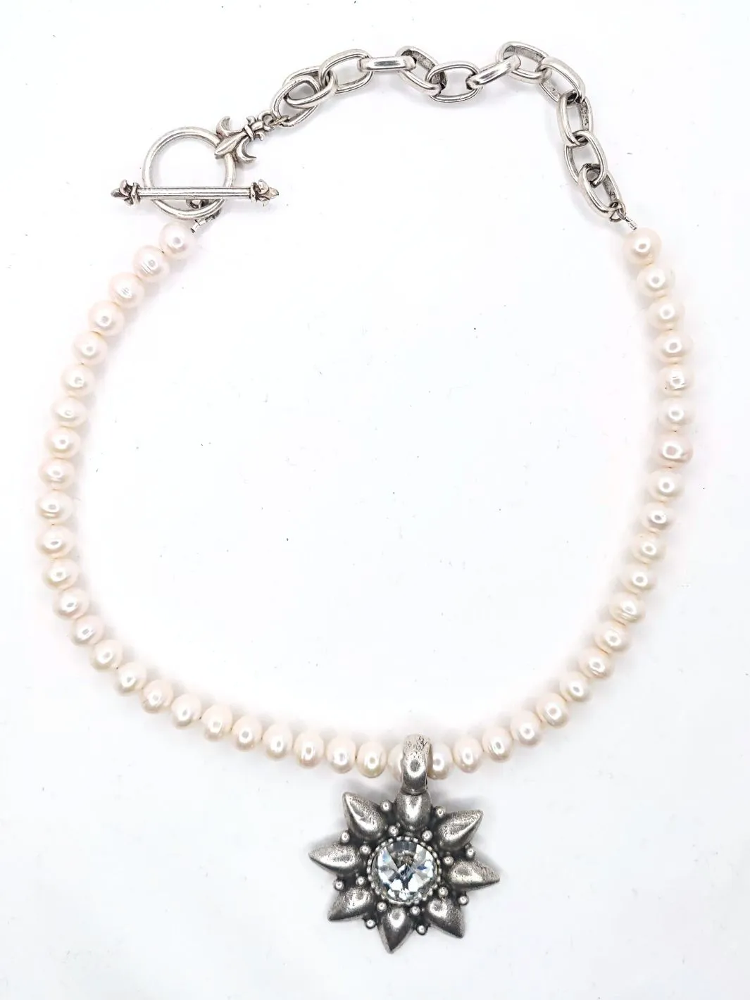 Pearl Necklace With Austrian Crystal Star Cast Pendant