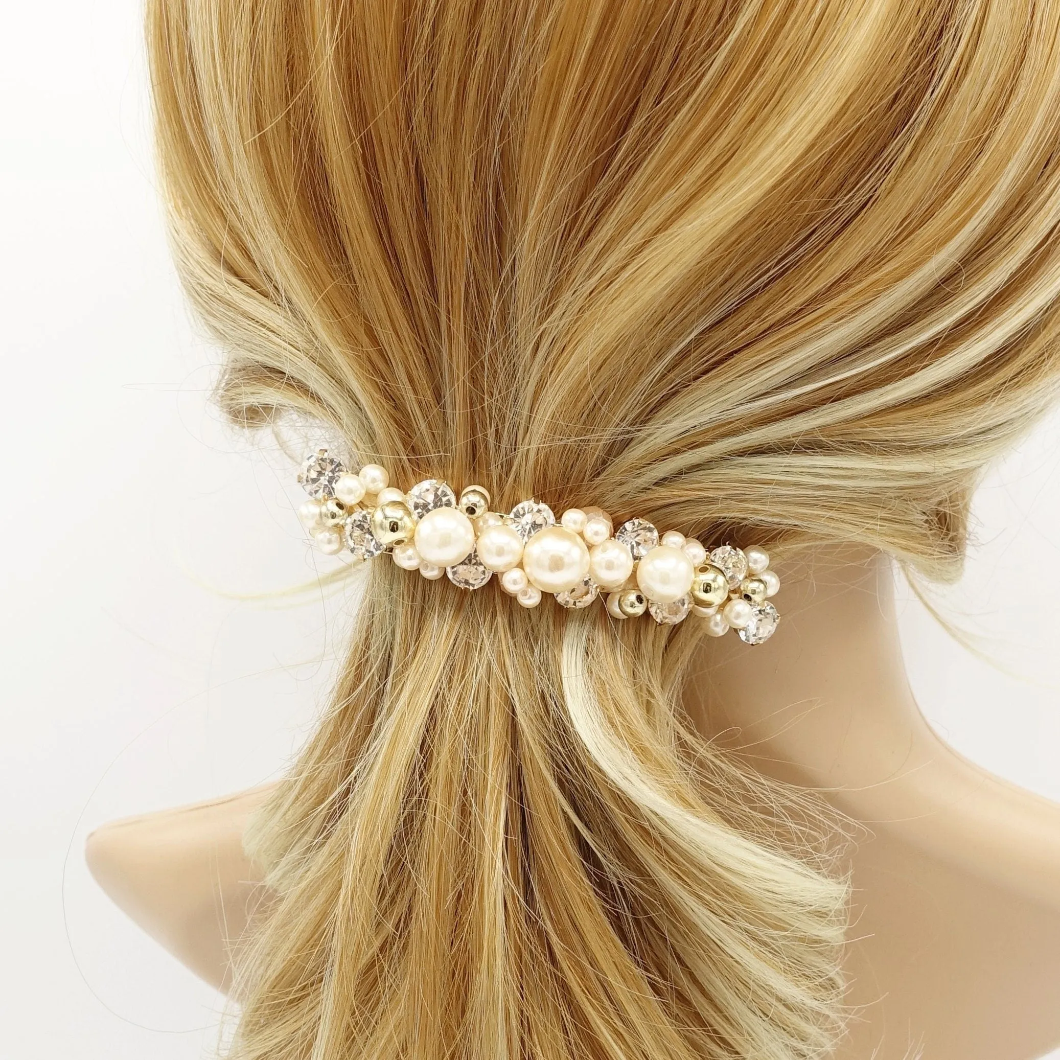 pearl rhinestone beaded hair barrette ornament embellished french barrette women  hair accessory