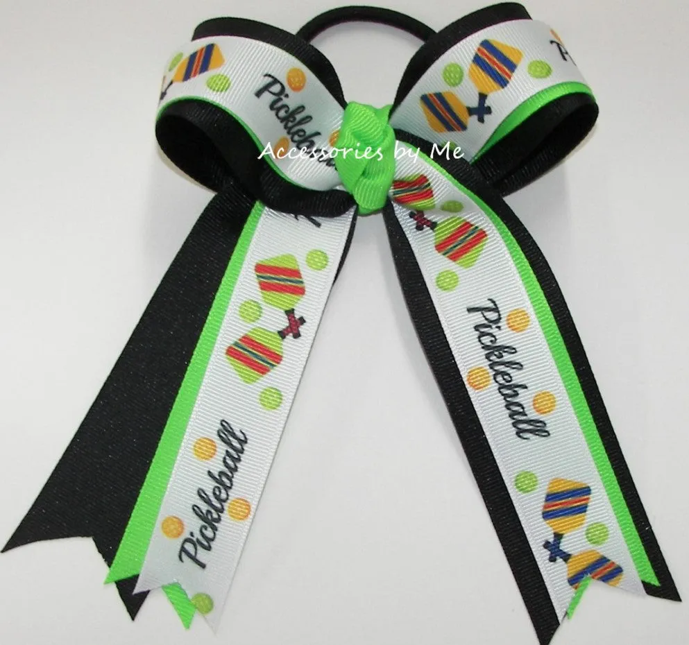 Pickleball Neon Green Black Ponytail Bow