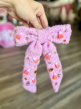 Pink Candy Corn Bow Barrette with Crystals [Brianna Cannon]