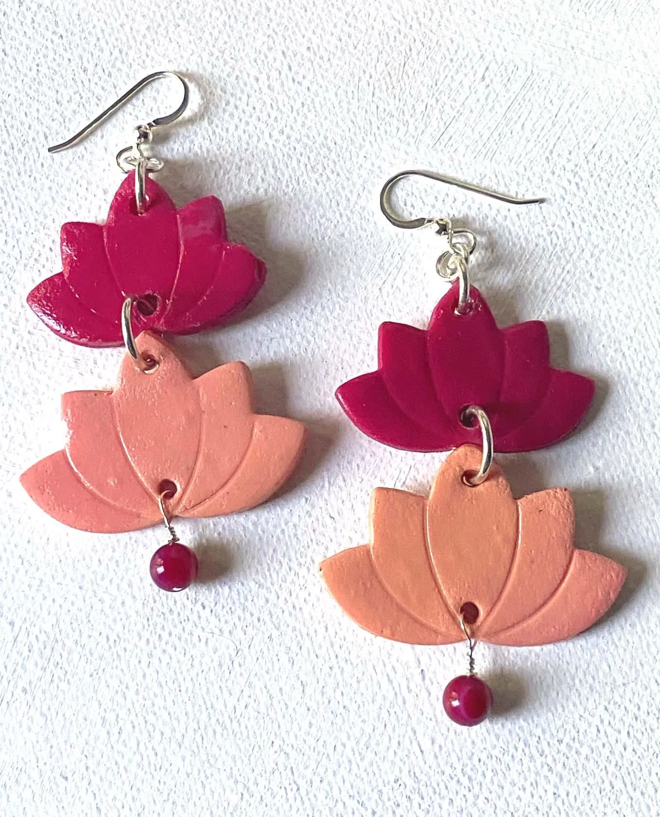 Pink Lotus Earrings/ Two tone earrings/Silver and Clay Earrings