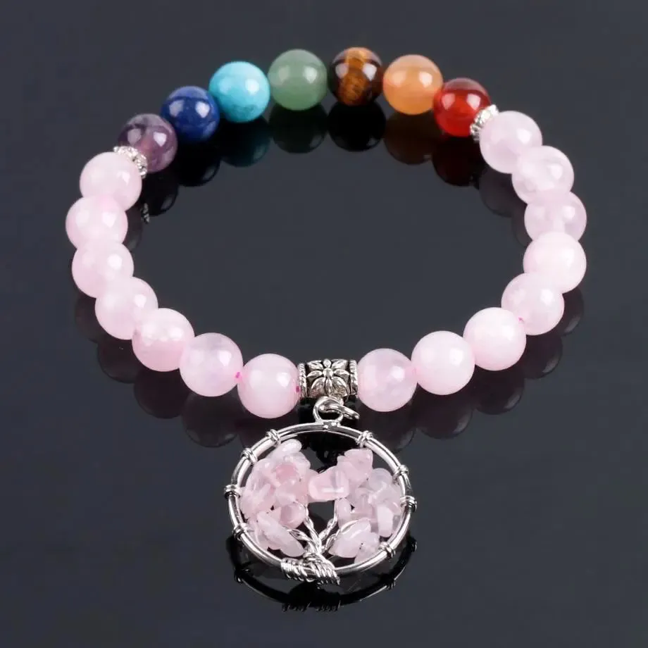 Pink Quartz 7 Chakra Healing Bracelet