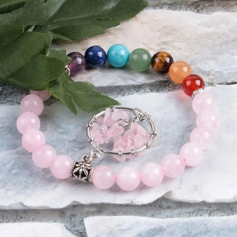 Pink Quartz 7 Chakra Healing Bracelet