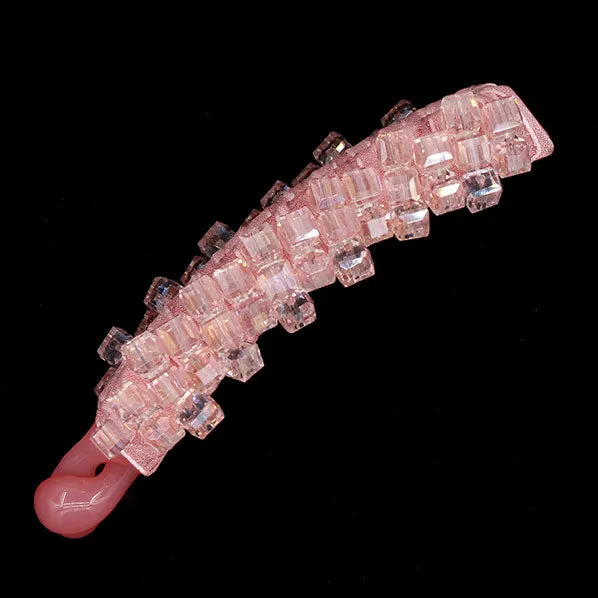 Pink Square Crystal Beads Vertical Banana Hair Barrette