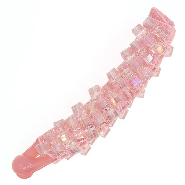 Pink Square Crystal Beads Vertical Banana Hair Barrette