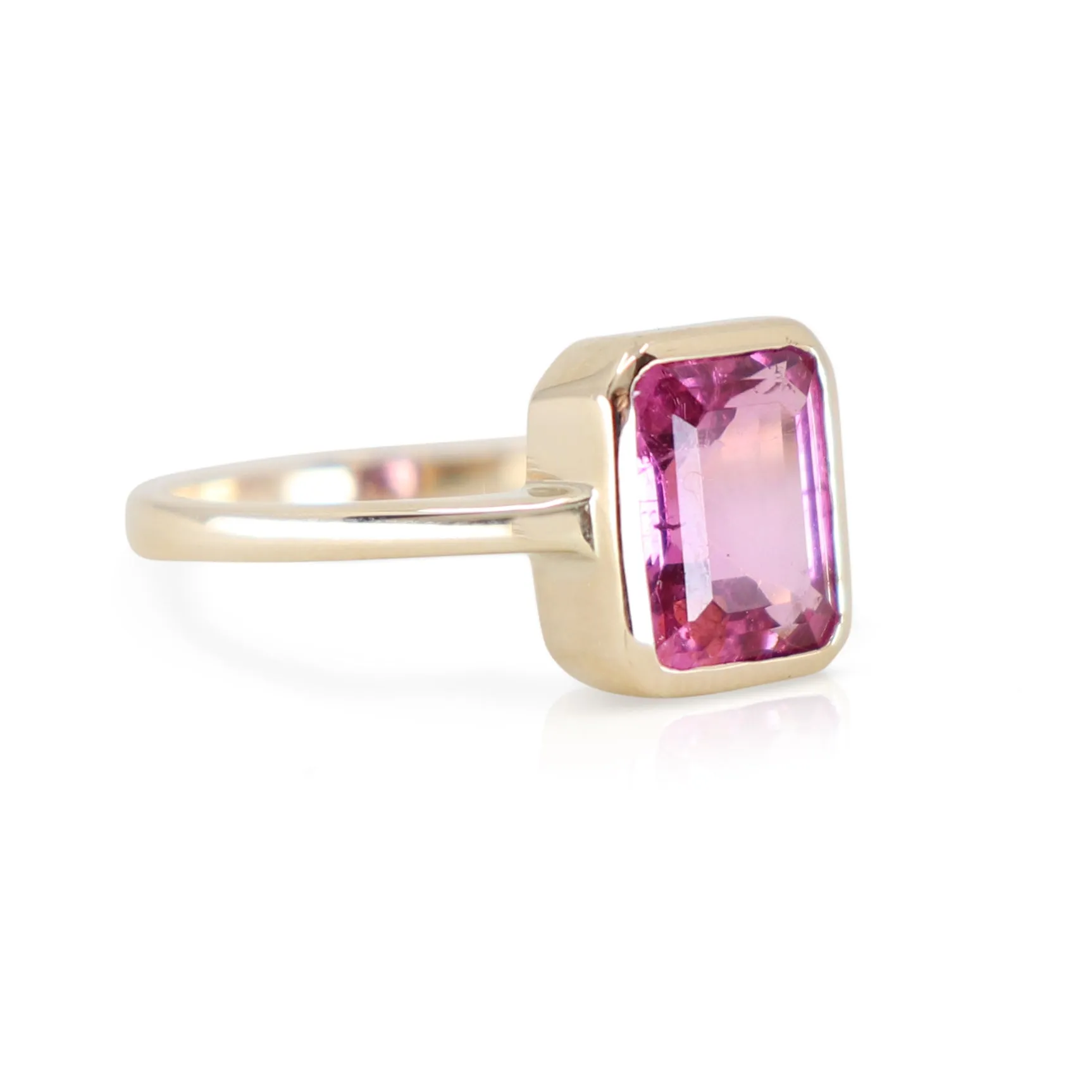 Pink Tourmaline Baguette 9K Yellow Gold