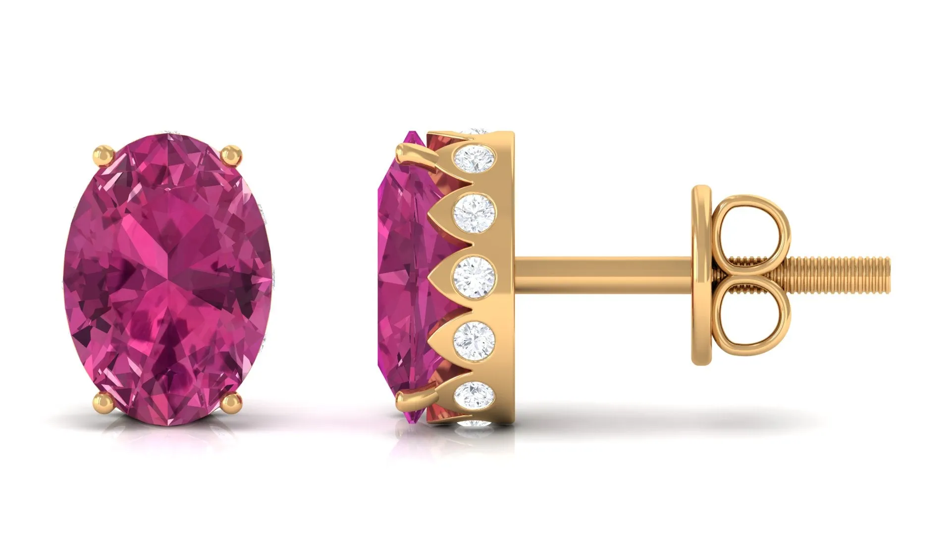 Pink Tourmaline Oval Stud Earrings with Diamond