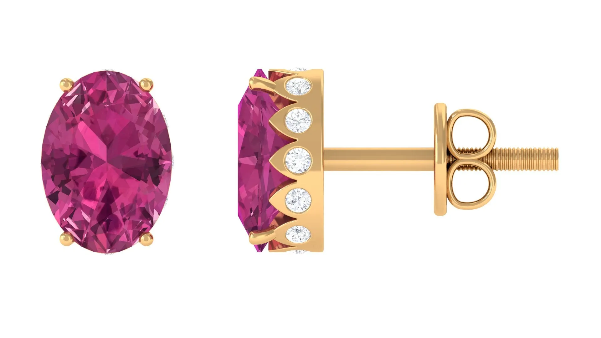 Pink Tourmaline Oval Stud Earrings with Diamond