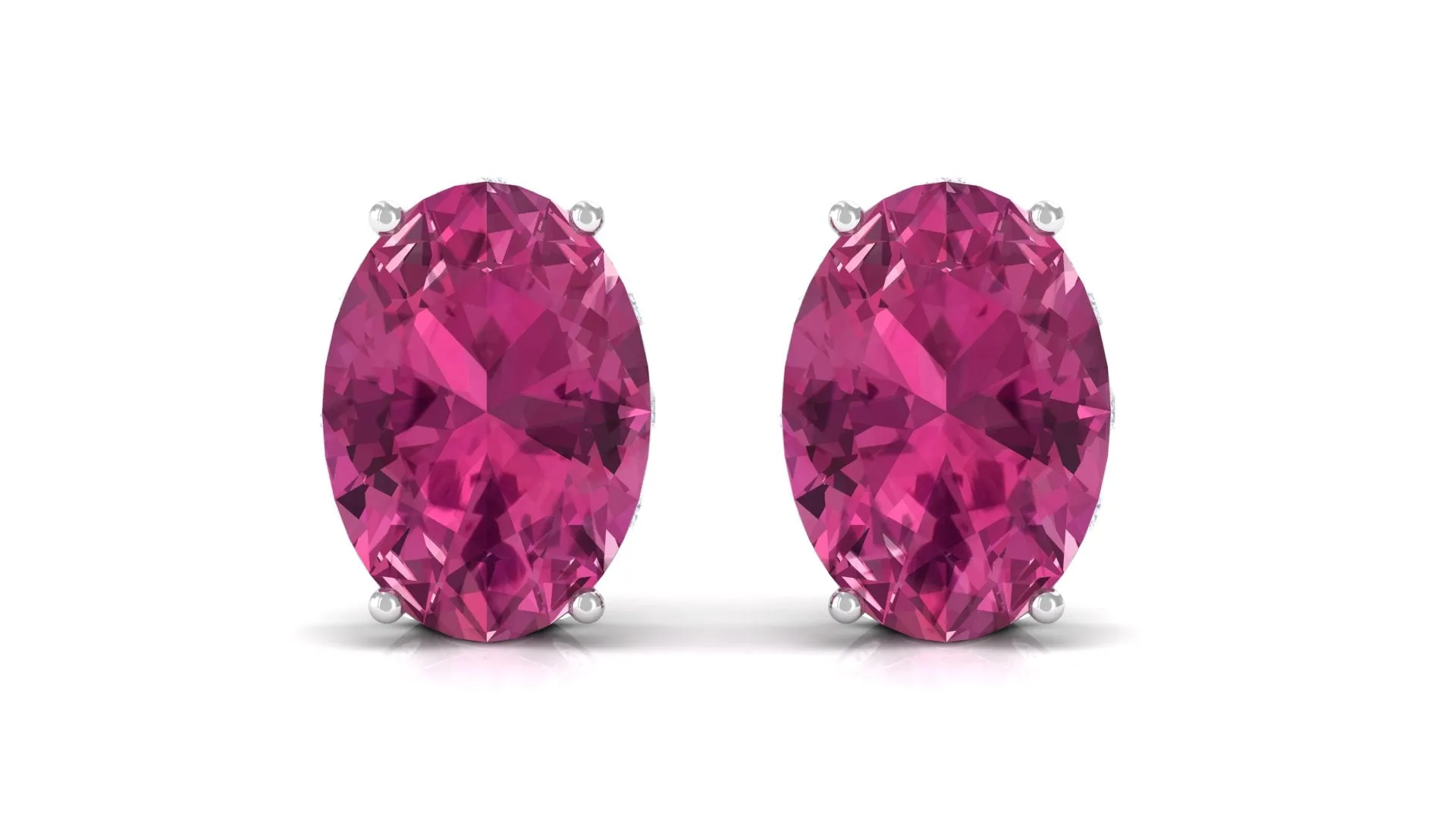 Pink Tourmaline Oval Stud Earrings with Diamond