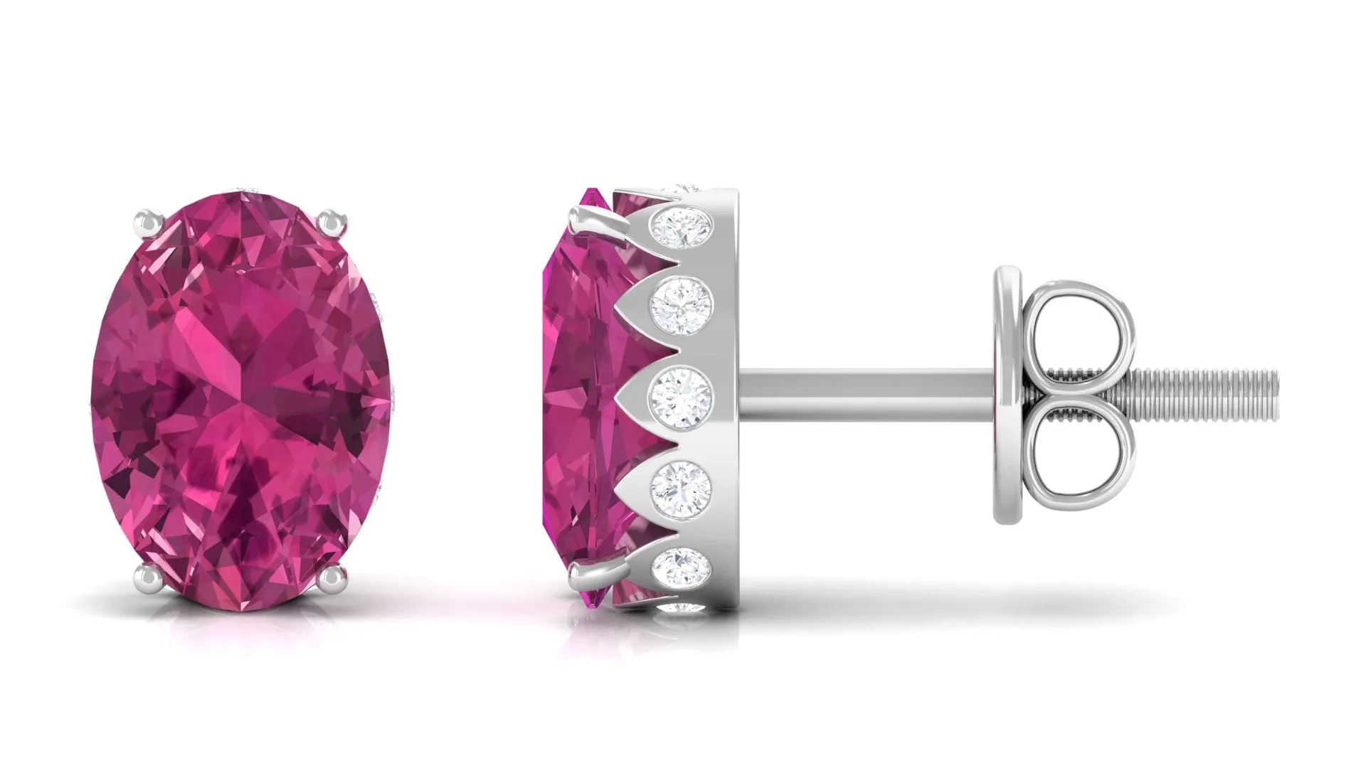 Pink Tourmaline Oval Stud Earrings with Diamond