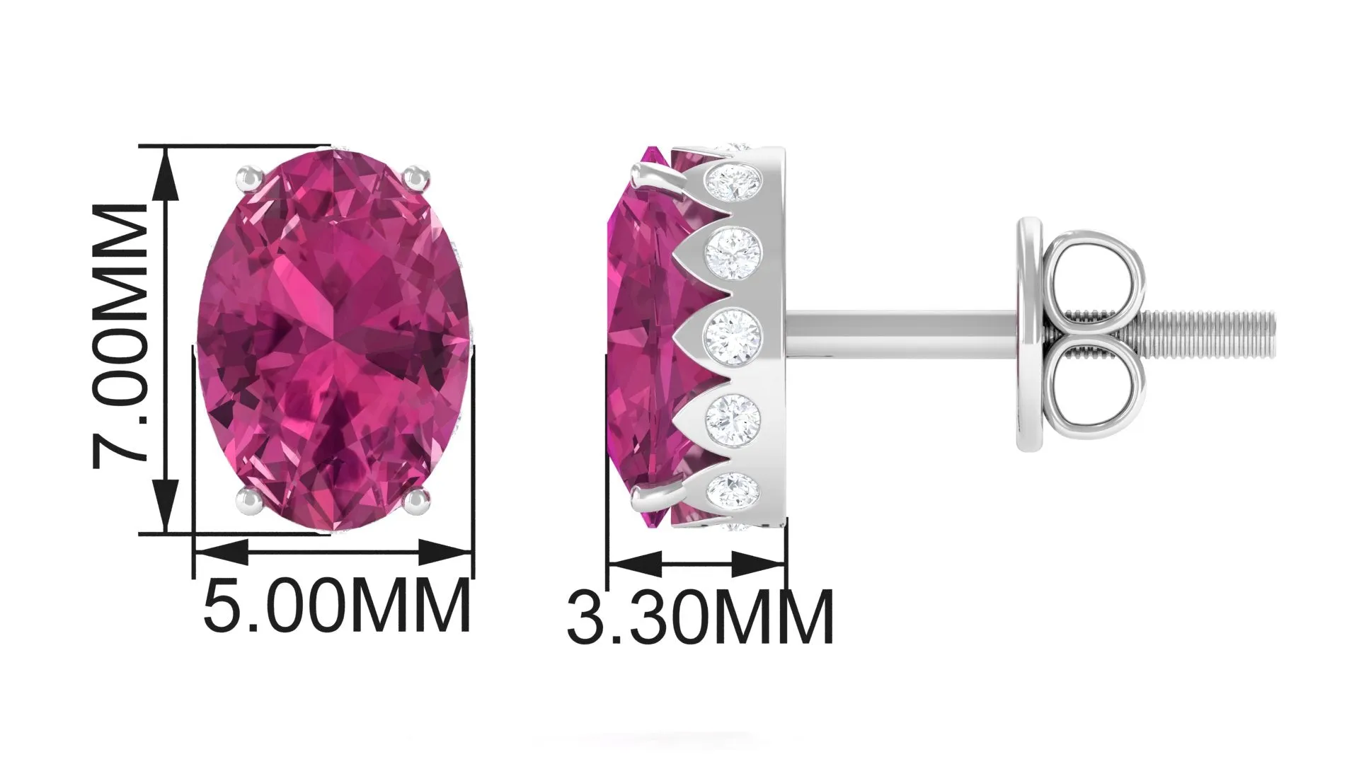 Pink Tourmaline Oval Stud Earrings with Diamond