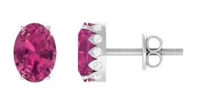 Pink Tourmaline Oval Stud Earrings with Diamond