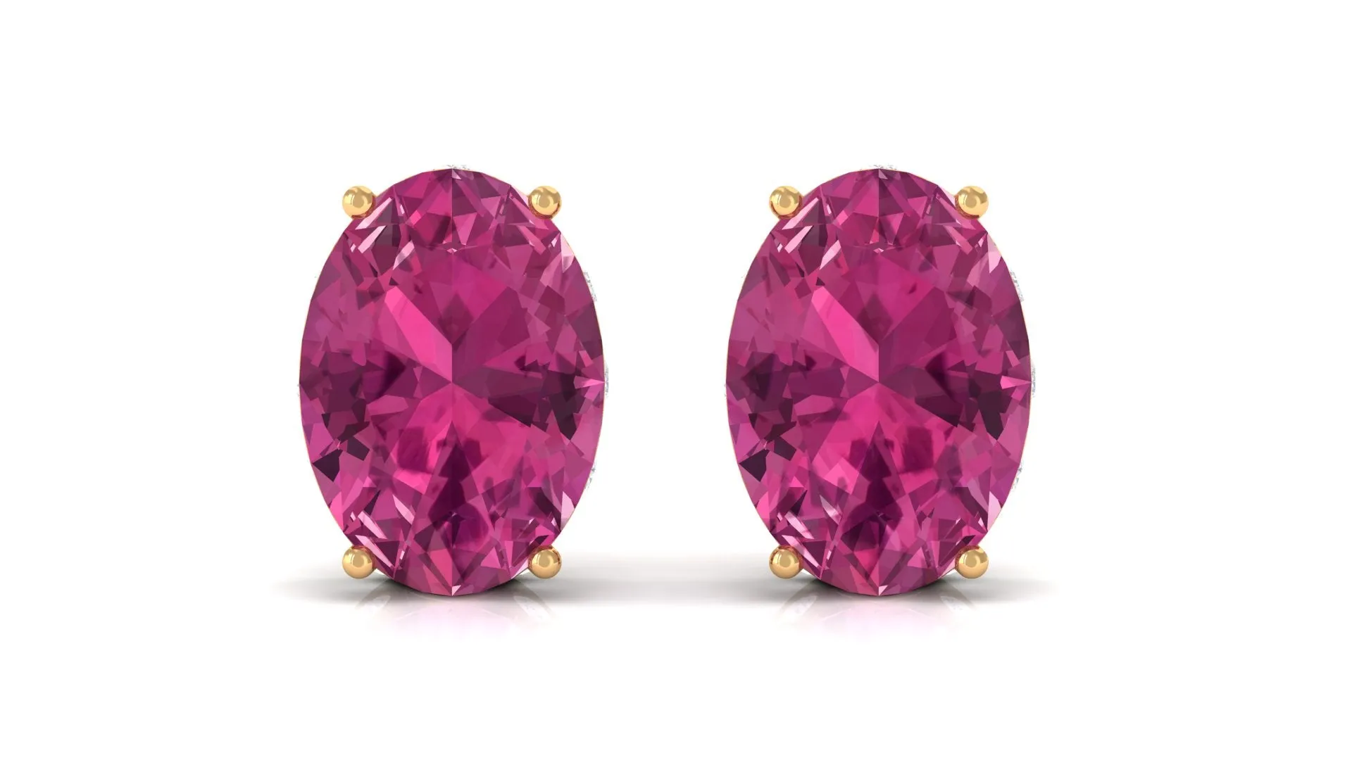 Pink Tourmaline Oval Stud Earrings with Diamond