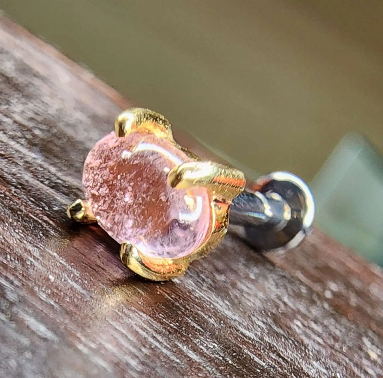 Pink tourmaline set in 14kt  yellow gold. Truly amazing one of a kind piece