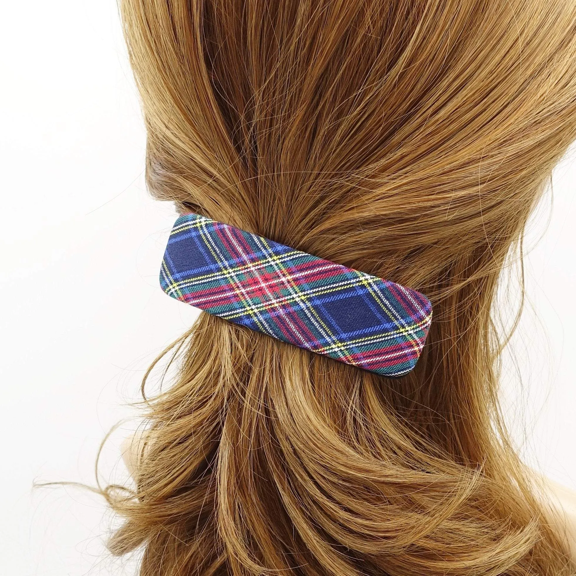 plaid check barrette rectangle hair accessory for women