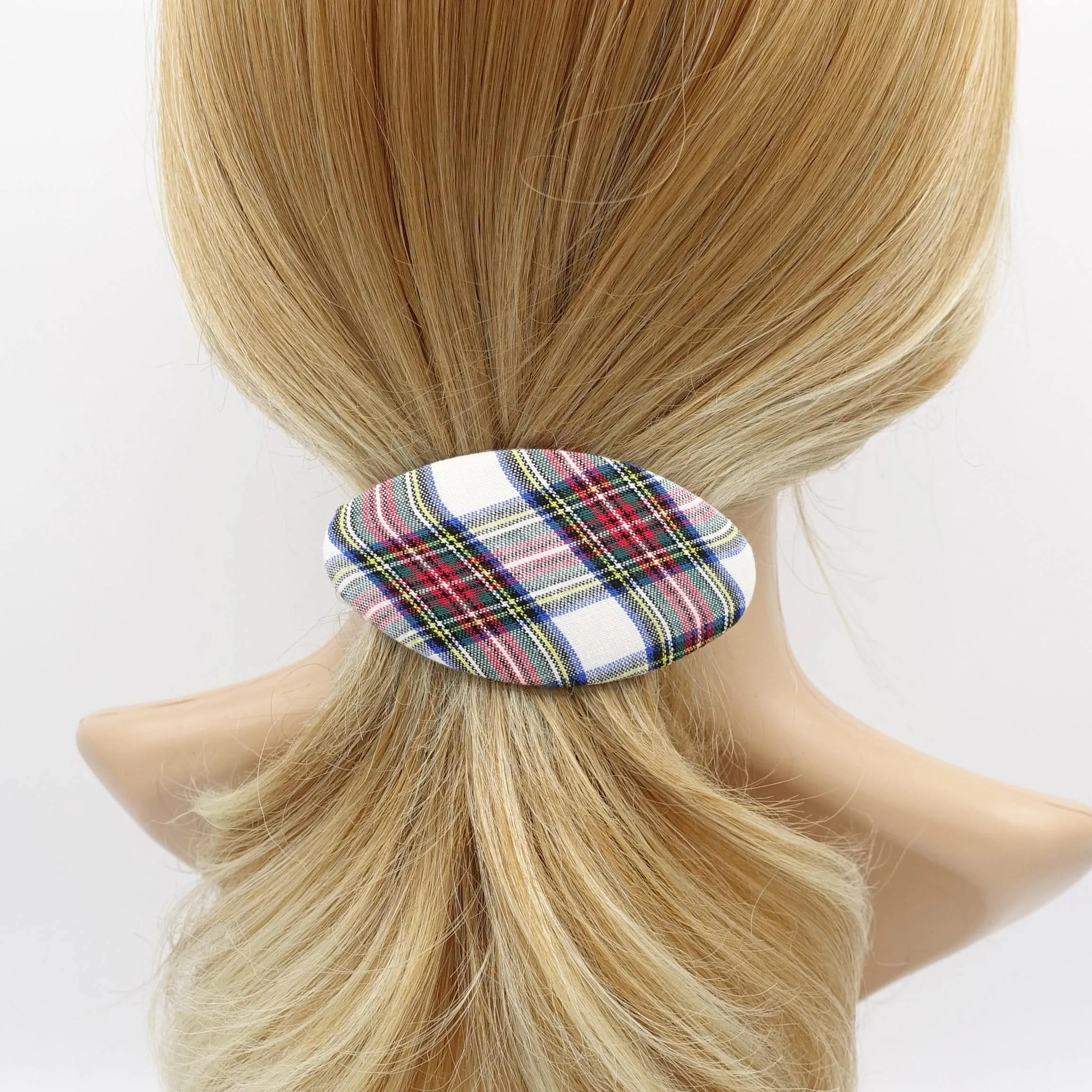 plaid hair barrette, oval hair barrette, daily hair barrette for women