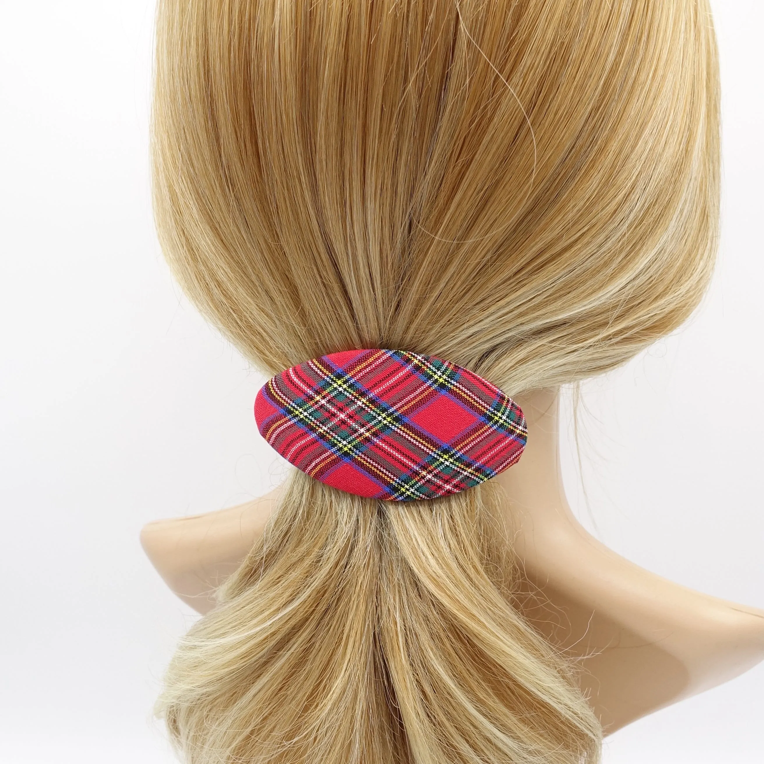 plaid hair barrette, oval hair barrette, daily hair barrette for women