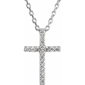 Platinum .06 CTW Natural Diamond Petite Cross 16" Necklace