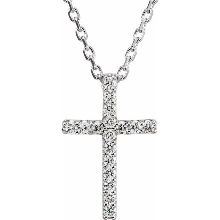 Platinum .06 CTW Natural Diamond Petite Cross 16" Necklace