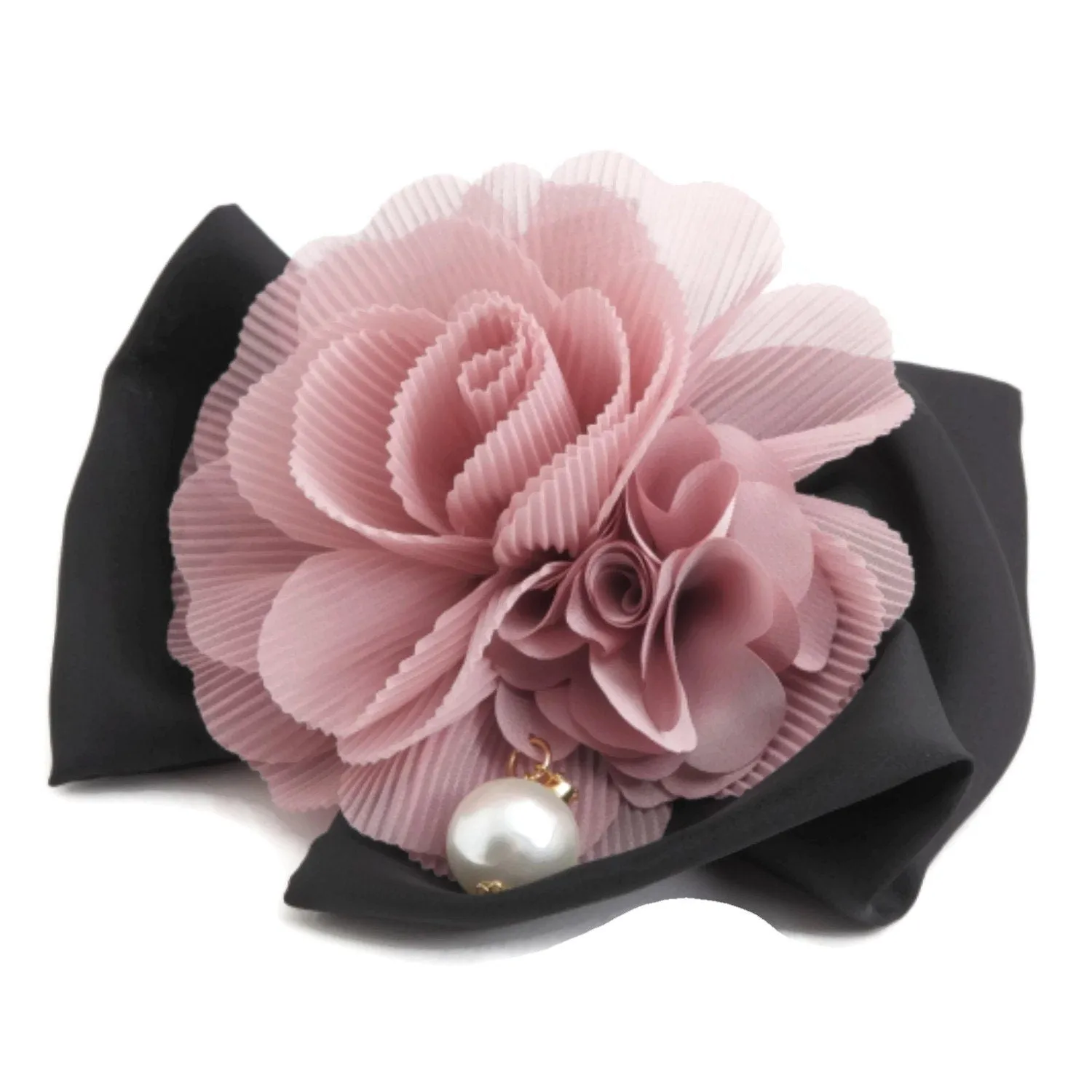 Pleat flower french barrette  black bow french hair barrette elegant woman hair accessories