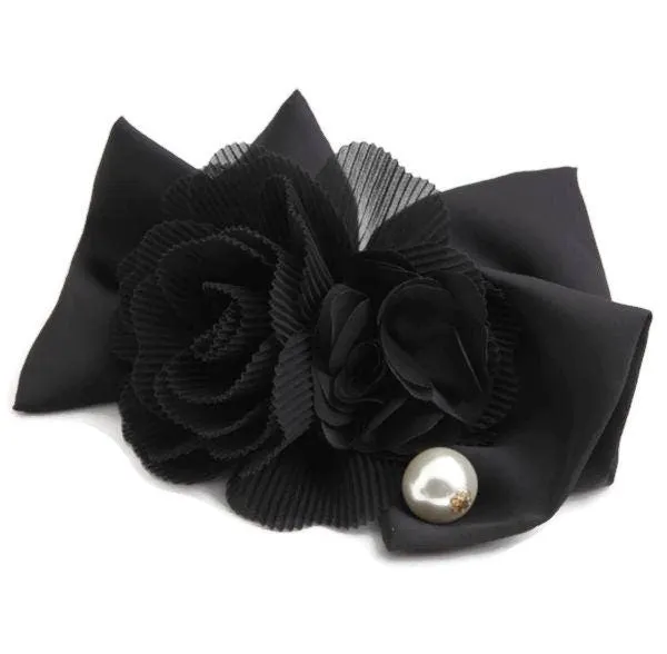 Pleat flower french barrette  black bow french hair barrette elegant woman hair accessories