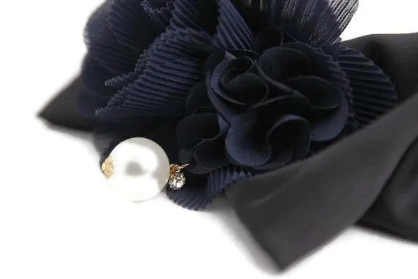 Pleat flower french barrette  black bow french hair barrette elegant woman hair accessories