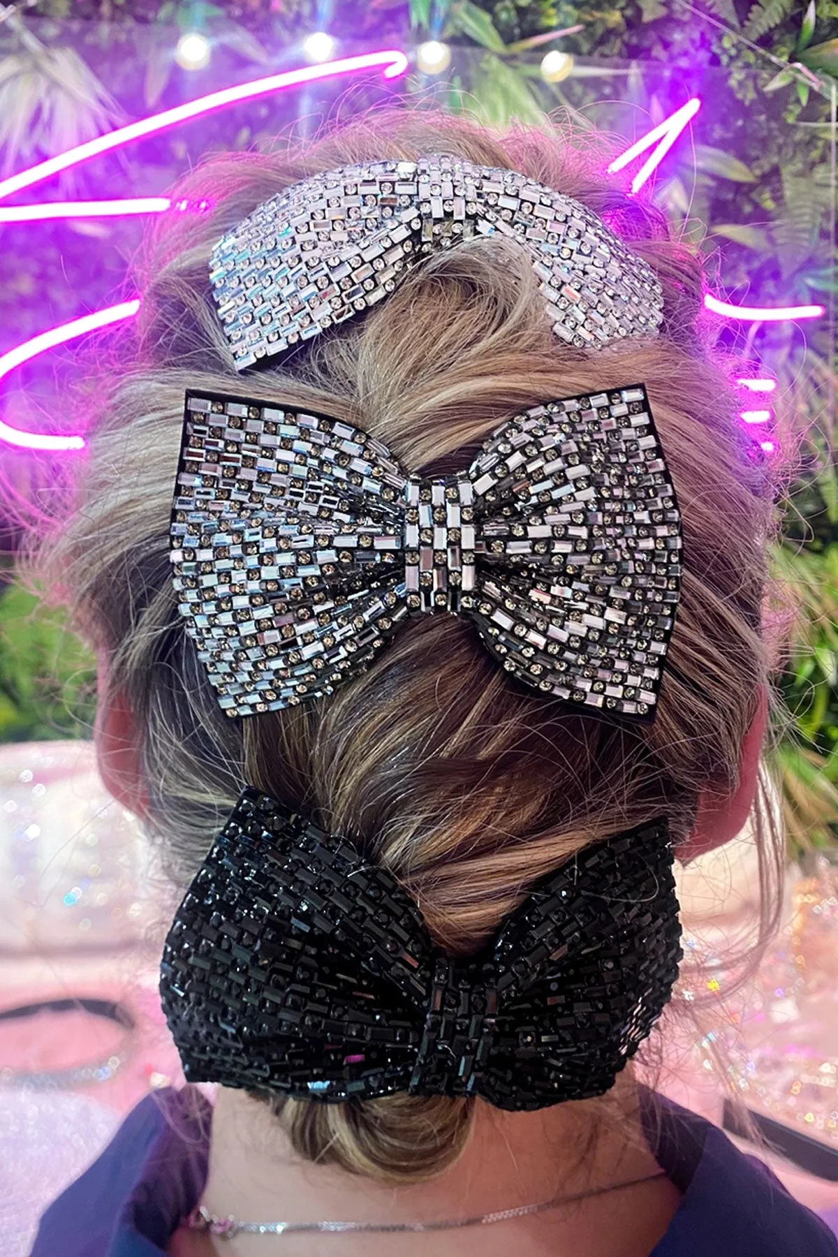 Polka Dot Crystal Rhinestone Sparkling Bow Ribbon Barrette