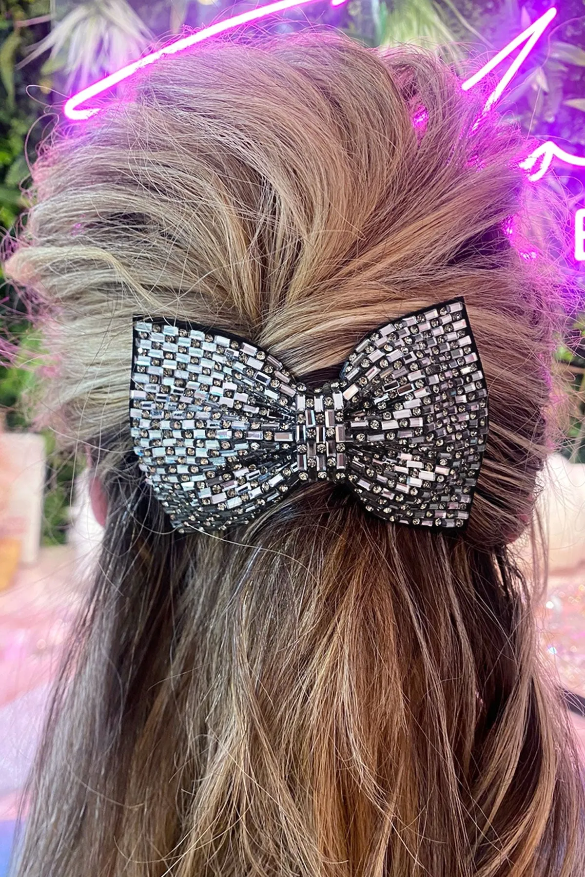 Polka Dot Crystal Rhinestone Sparkling Bow Ribbon Barrette