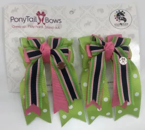 PonyTail Bows- Green Polka Dot