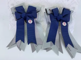 PonyTail Bows- Navy Silver Glitter