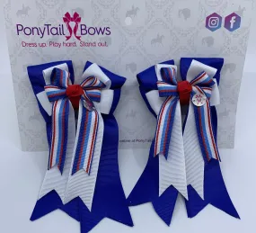 PonyTail Bows- Royal Blue/White/Stripe