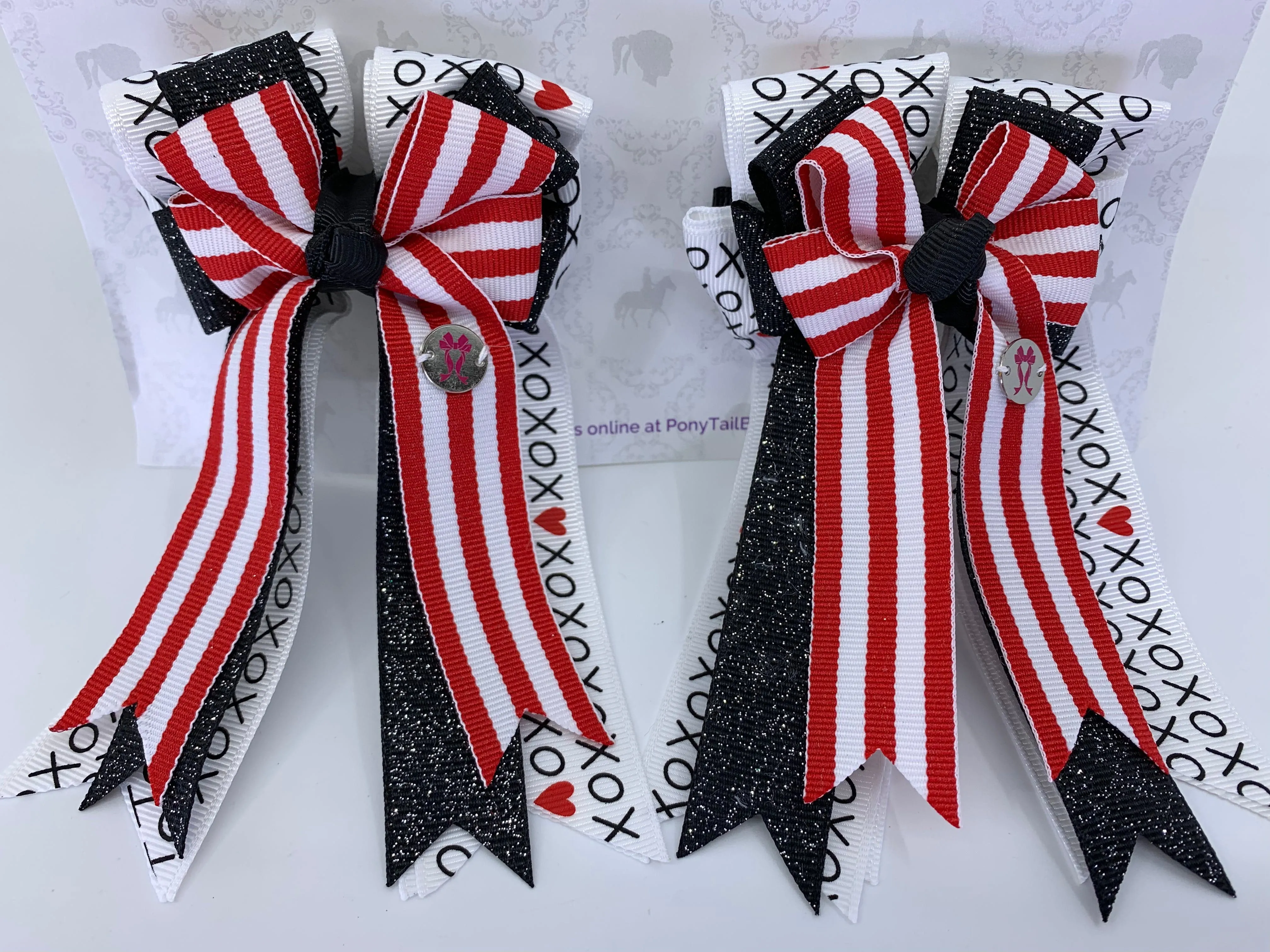 PonyTail Bows- XOXO Red Stripe