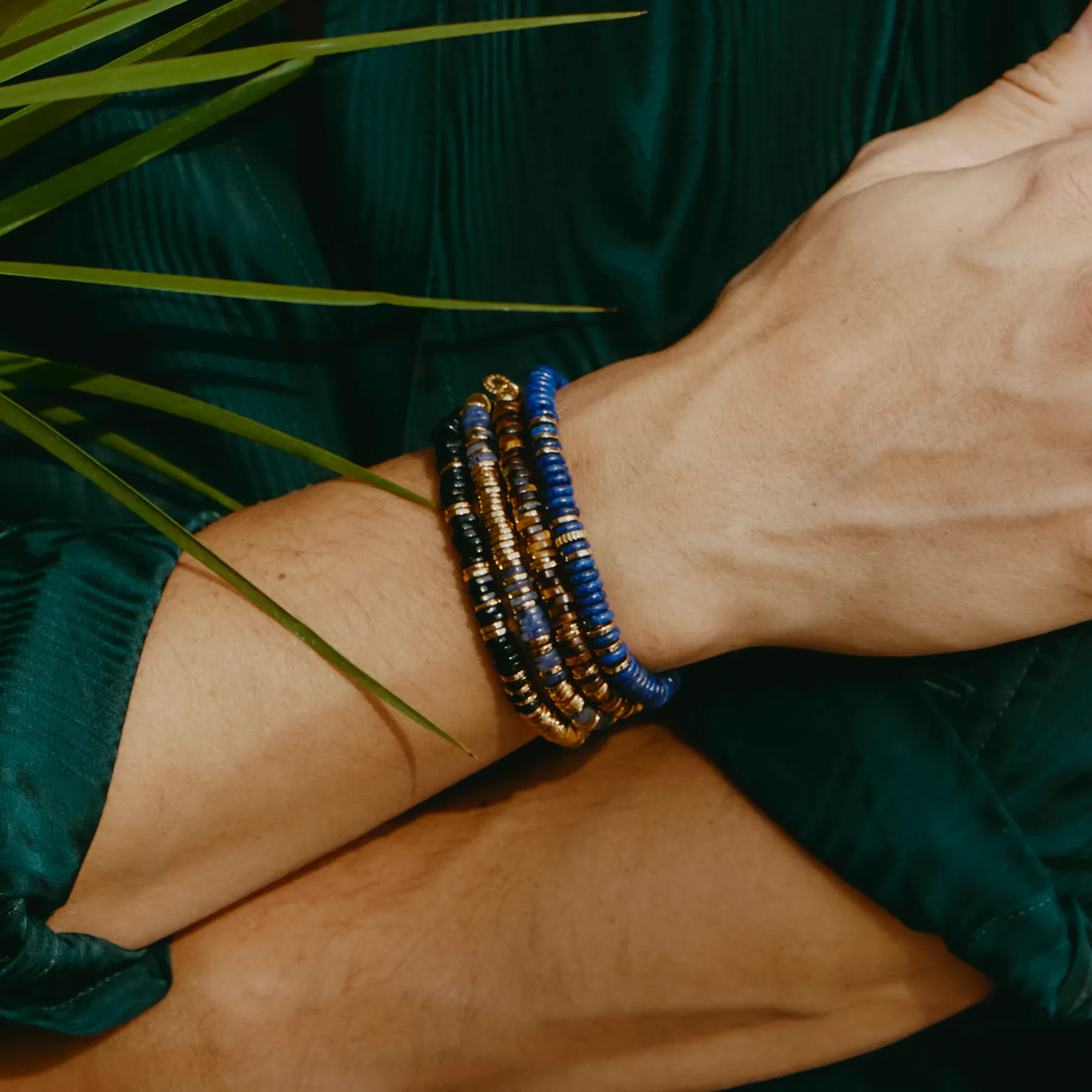 Positano Beaded Bracelet In Yellow Gold & Lapis