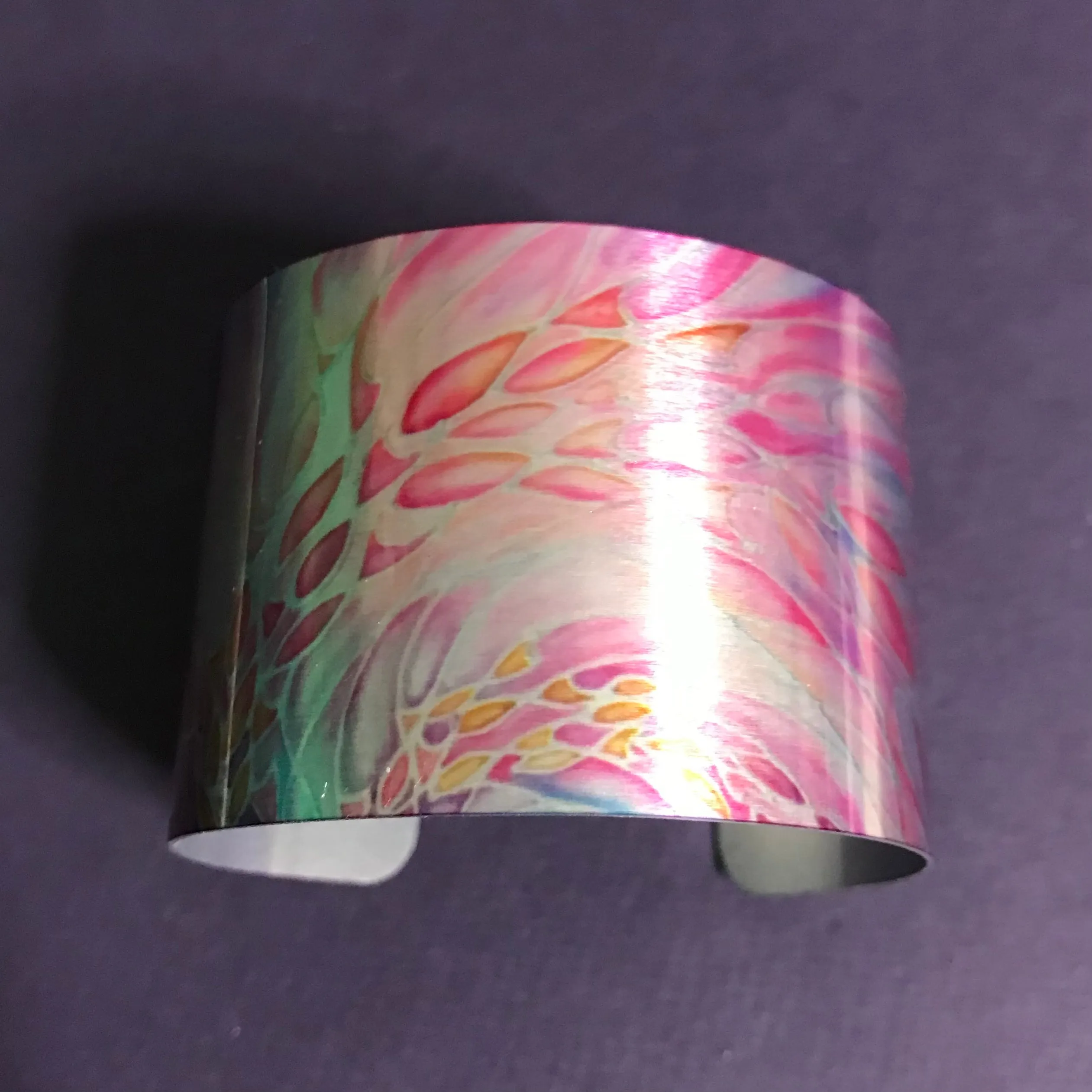 Pretty Peach Pink Turquoise Swirling Sea Shoal Bracelet - Statement Cuff Bracelet - easy wear lightweight aluminium.