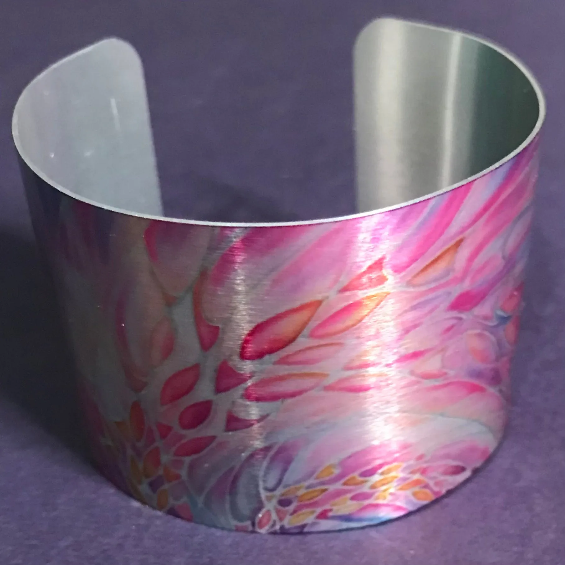 Pretty Peach Pink Turquoise Swirling Sea Shoal Bracelet - Statement Cuff Bracelet - easy wear lightweight aluminium.