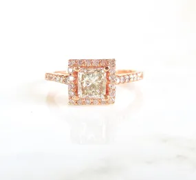 Princess Cut Diamond Halo Ring - Princess Diamond Rose Gold Ring - Rose Gold Womens Diamond Ring