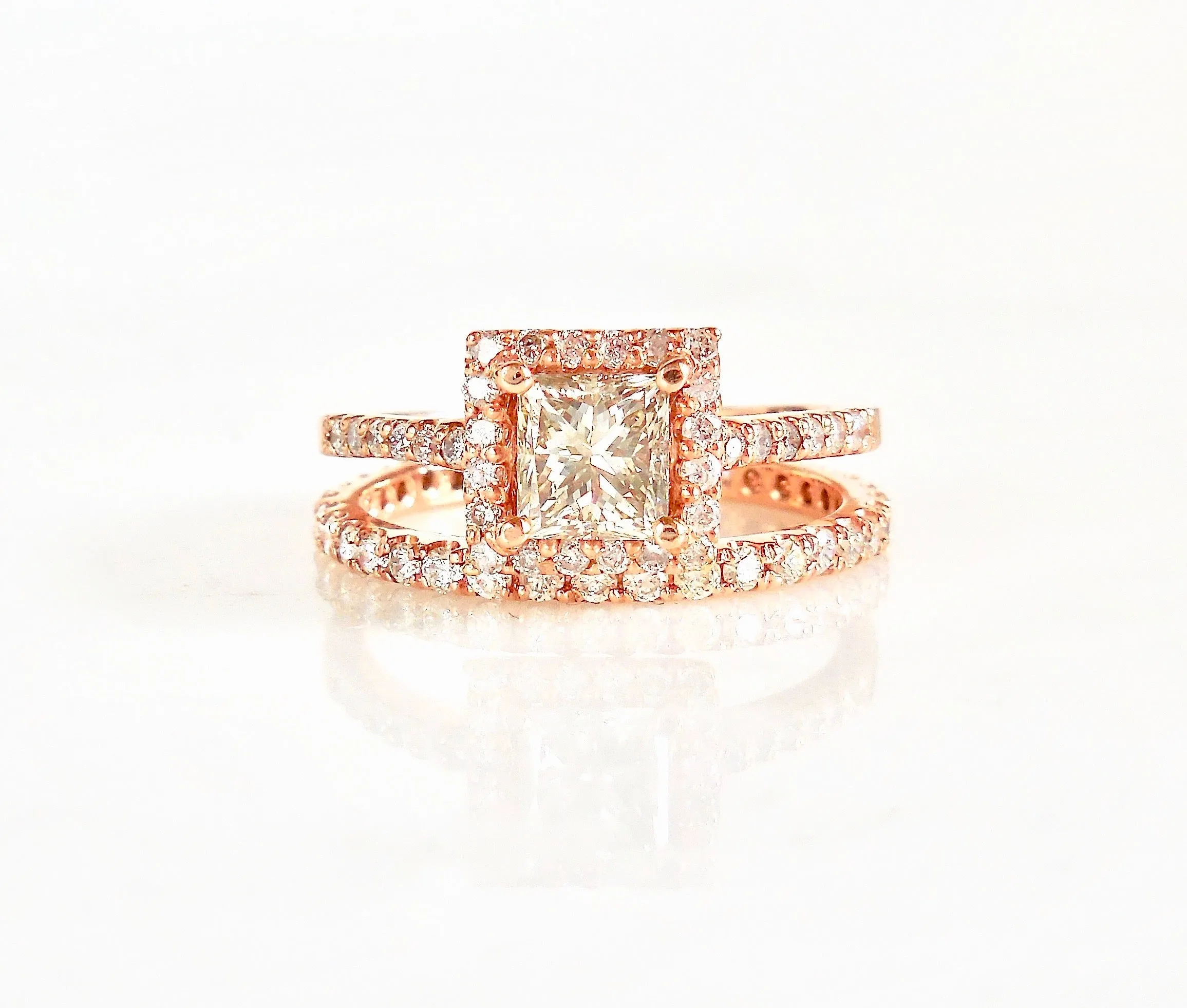 Princess Cut Diamond Halo Ring - Princess Diamond Rose Gold Ring - Rose Gold Womens Diamond Ring