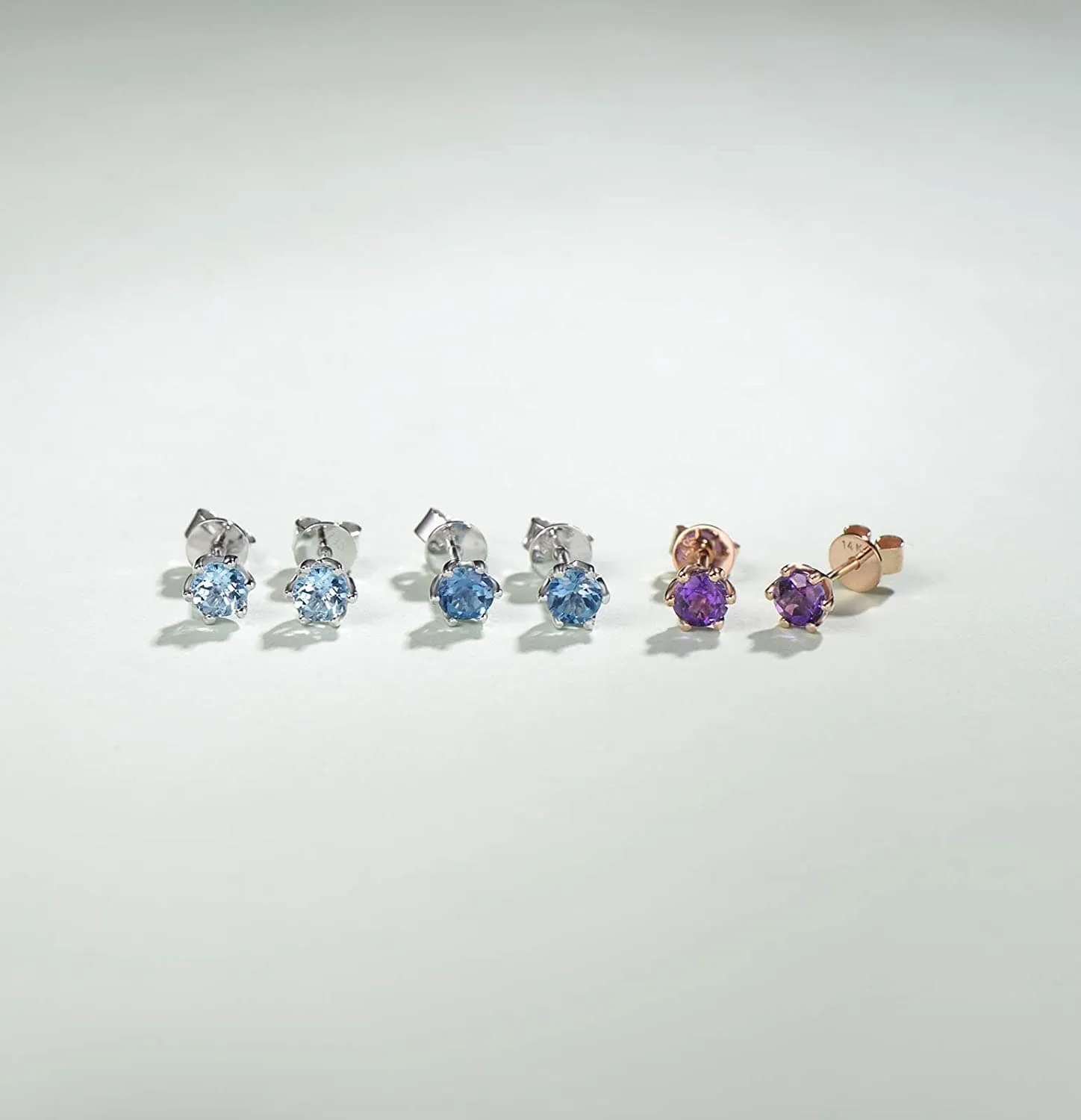 "Little Daisy" Natural Aquamarine Stud Earrings in 14k White Gold (5mm)