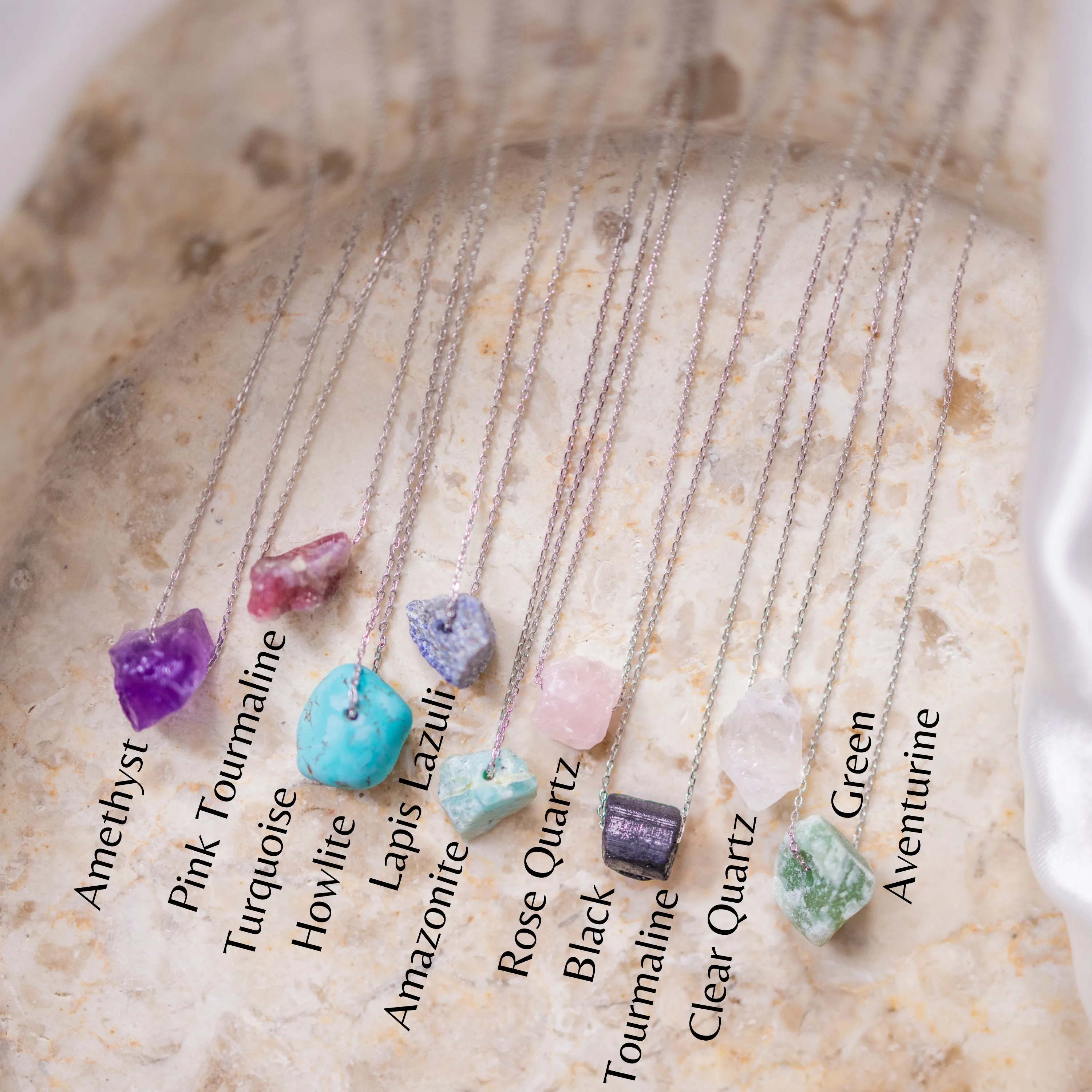 Raw Crystal 14K Gold, Silver Birthstone Necklace