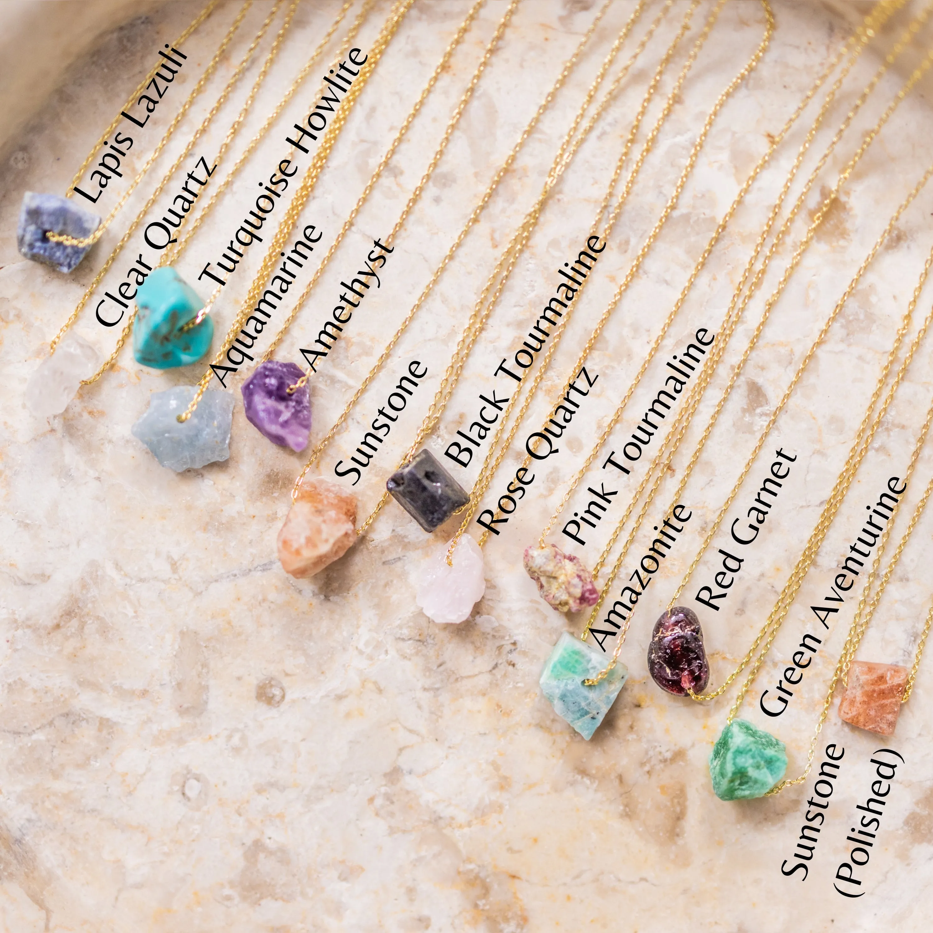 Raw Crystal 14K Gold, Silver Birthstone Necklace