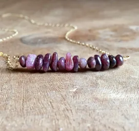 Raw Ruby Bar Gemstone July Birthstone Necklace