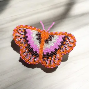 Red and Pink Butterfly Beaded Barrette