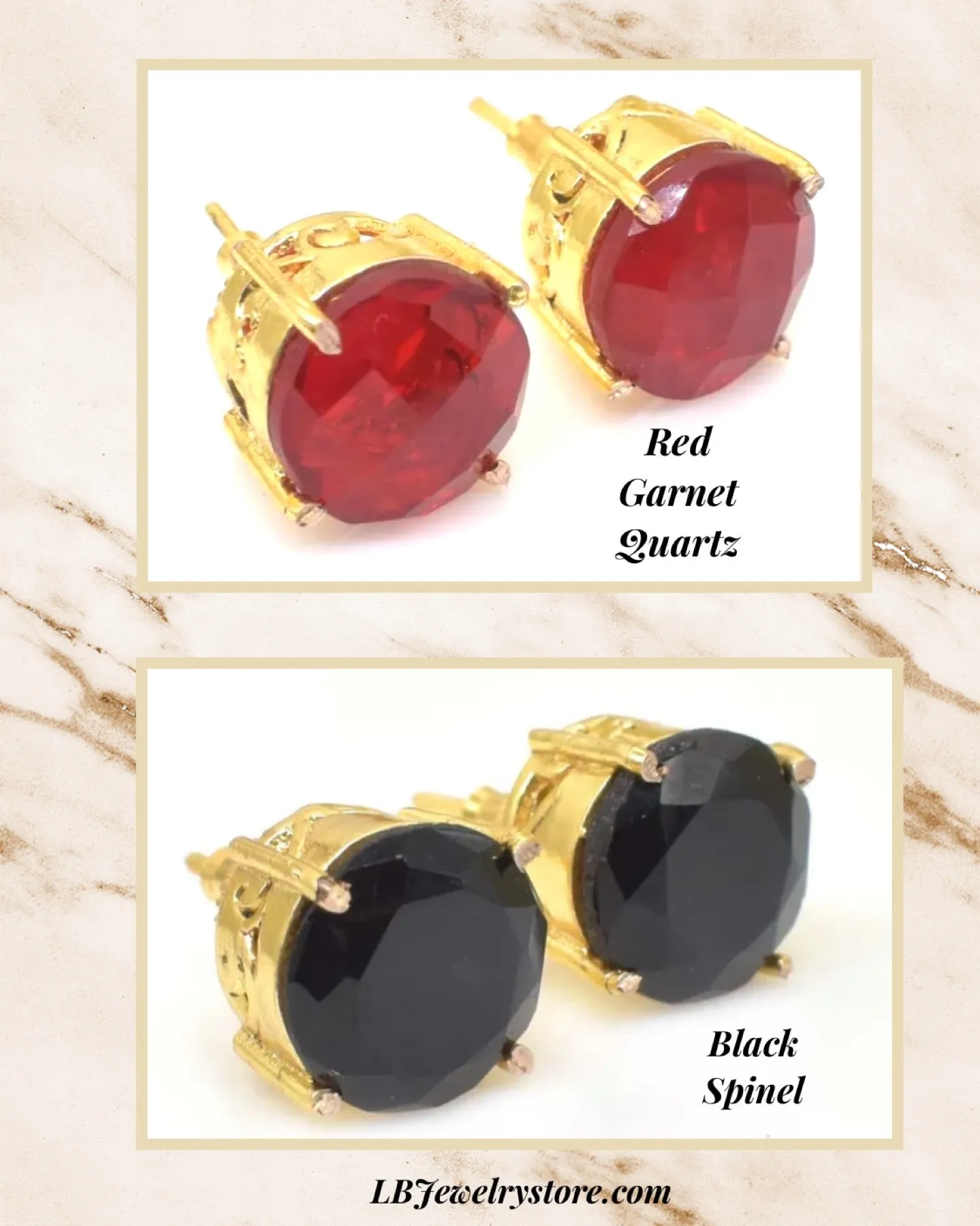 Red Garnet Quartz & Black Spinel Gemstone Stud Earrings