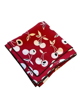 Red Retro Cherry Print Square Hair & Neck Scarf - 25x25"