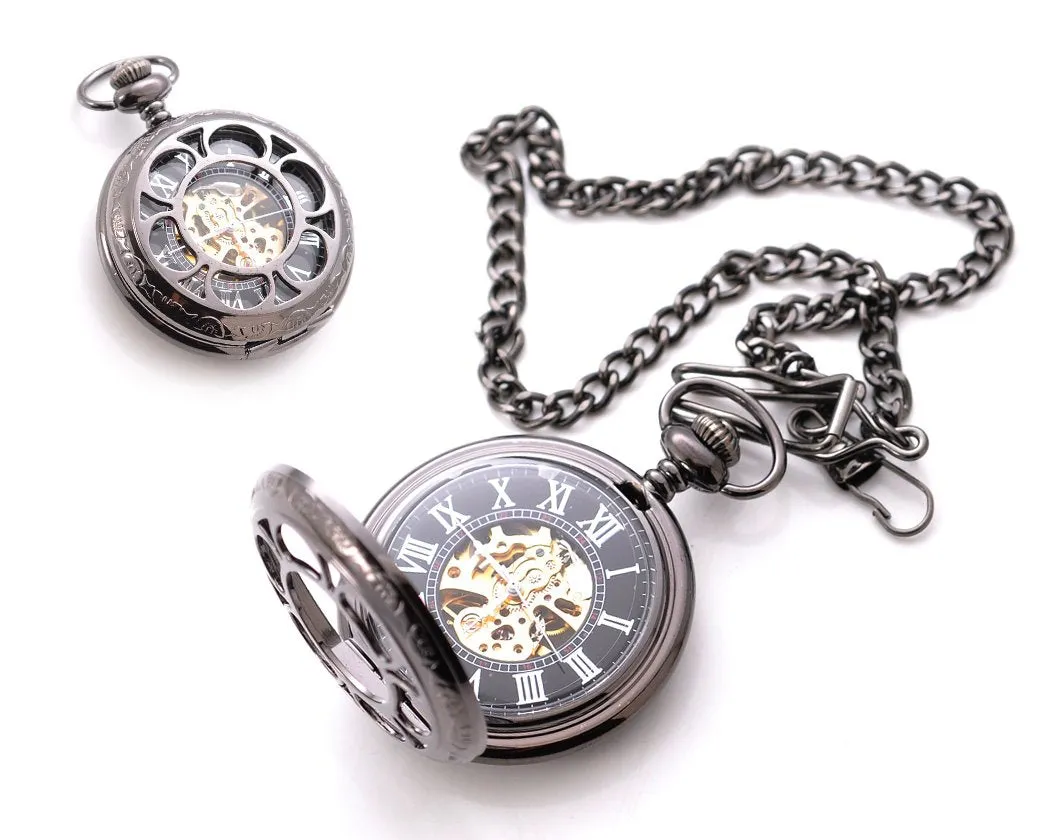 Retro Dial Hand Wind Mechanical Pocket Watch with Chain